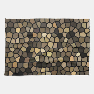 Black, beige and brown mosaics kitchen towel