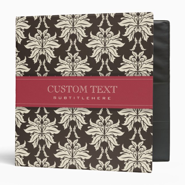 Black Beige And Burgundy Red Floral Damasks 2 Binder (Front/Inside)