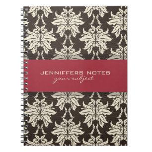 Black Beige And Burgundy Red Floral Damasks Notebook