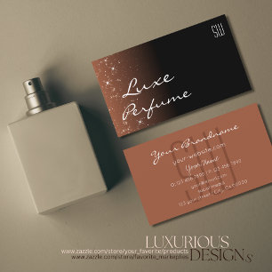 Black Beige Brown Chic Glitter Stars with Initials Business Card