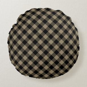 Black & Beige Checked Round Pillow