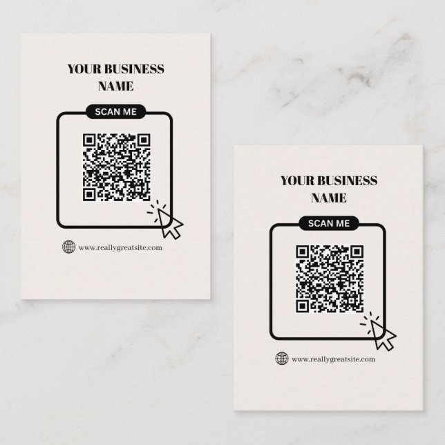 Black & Beige Customizable QR code Website Link Business Card (Front/Back)