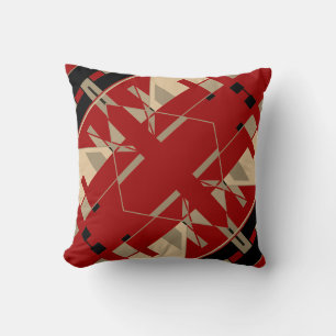 Black Beige Dark Red Southwest Art Look on Slant Throw Pillow