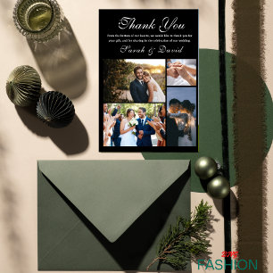 Black Beige Elegant Modern Wedding W Note Thank You Card