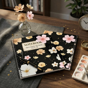 Black & Beige Floral Watercolor Spiral Notebook
