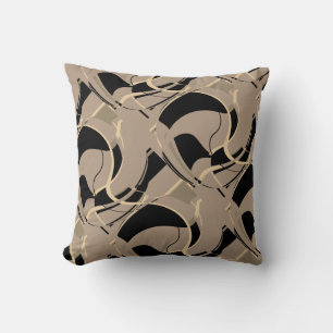 Black Beige Grey on Taupe Diagonal Swirling Design Throw Pillow