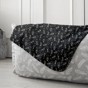 Black & Beige Halloween Skeleton Pattern Sherpa Blanket