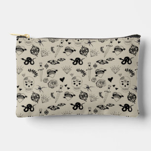 Black & Beige Hand Drawn Tattoo Pattern Accessory Pouch