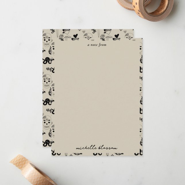 Black & Beige Hand Drawn Tattoo Pattern Card (Front/Back In Situ)