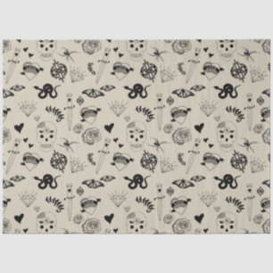 Black & Beige Hand Drawn Tattoo Pattern Tissue Paper