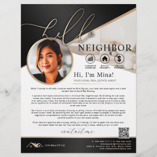 Black & Beige Hello Neighbour Realtor Introduction Flyer