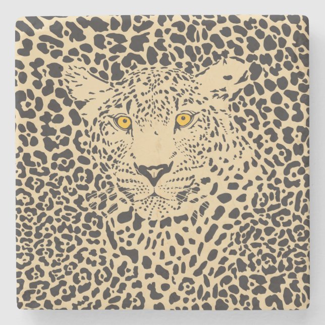 Black & Beige Leopard Camouflaged In Spots Stone Coaster (Front)