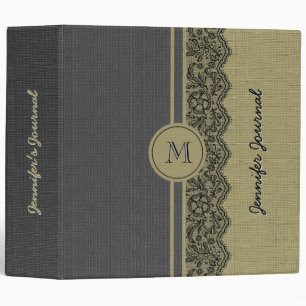 Black & Beige Linen Burlap Texture & Black Lace Binder
