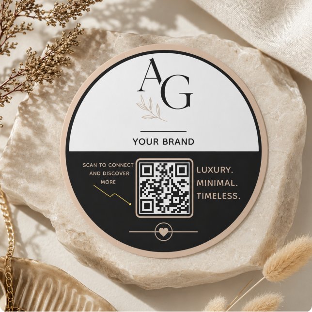 Black Beige Luxury QR Code Appointment Reminder Classic Round Sticker (Black Beige Luxury QR Code Appointment Reminder Classic Round Sticker)
