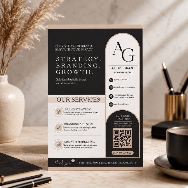 Black Beige Luxury QR Code Appointment Reminder Flyer (Black Beige Luxury QR Code Appointment Reminder Flyer)