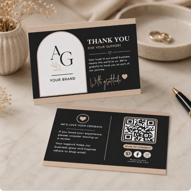Black Beige Luxury QR Code Appointment Reminder  Thank You Card (Black Beige Luxury QR Code Appointment Reminder Thank You Card)