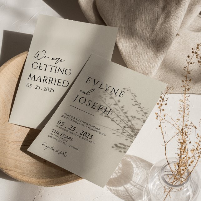 Black & Beige Minimalist Boho Neutral Wedding Invitation (Creator Uploaded)