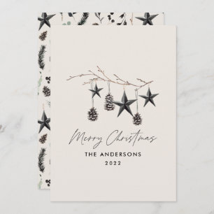 Black beige modern scandi elegant script Christmas Holiday Card