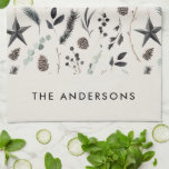 Black beige modern scandi elegant script Christmas Kitchen Towel<br><div class="desc">Black,  natural beige modern elegant rustic watercolor scandi Scandinavian muted colours contemporary simple holiday Christmas home decor Christmas tea towel.</div>