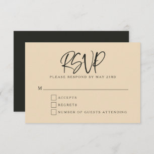 Black Beige Modern Script Lettering Wedding RSVP Card