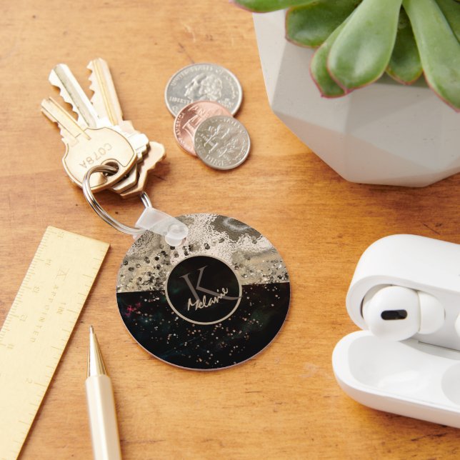 Black Beige  Monogram  Keychain (Desk)