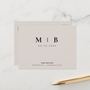 Black & Beige Monogram Wedding Save the Date  Announcement Postcard
