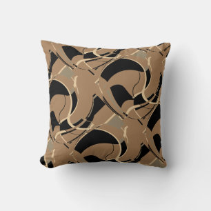 Black Beige on Tan Diagonal Swirling Design Throw Pillow