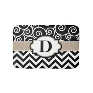 Black Beige Swirls Chevron Bath Mat