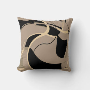 Black Beige Taupe Swirling Abstract Art MCM Look Throw Pillow