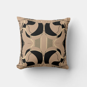 Black Beige Taupe Tan Mediterranean Scroll Mosaic Throw Pillow
