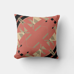 Black Beige Terracotta Southwest Art Look on Slant Throw Pillow