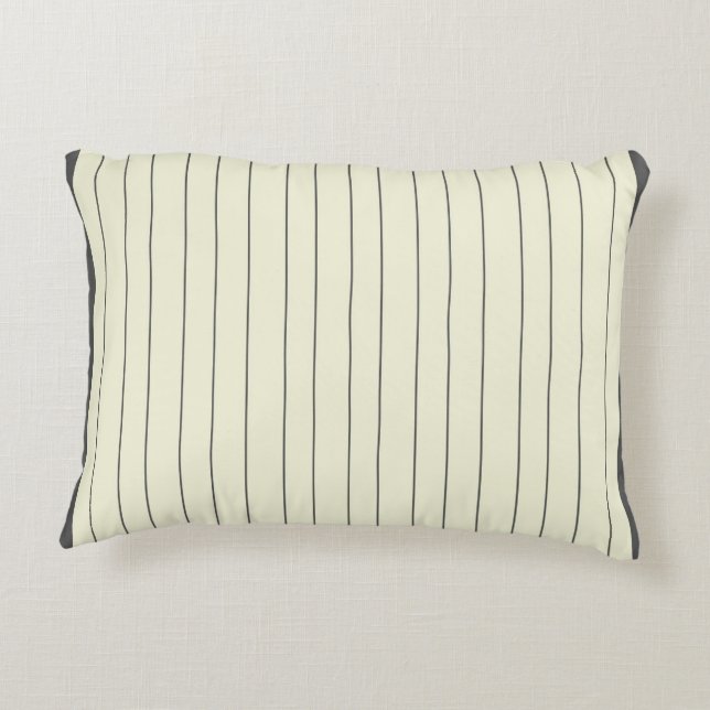 Black Beige Vertical Stripe Pattern Accent Pillow (Back)