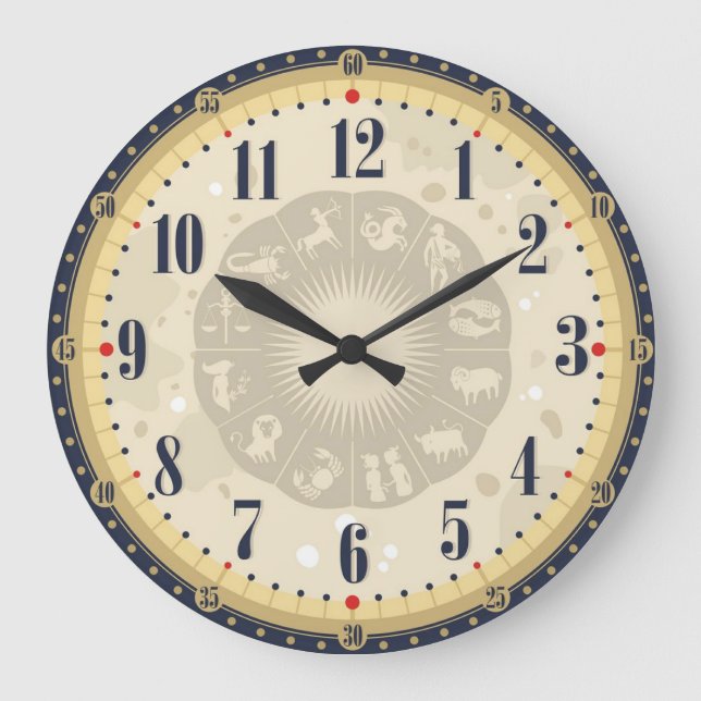 Black & Beige Vintage Clock Zodiac Signs Antique  (Front)