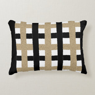 Black / Beige / White Paper Stripes Accent Pillow
