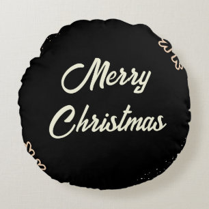Black Beige White Snowflakes Christmas Round Pillow