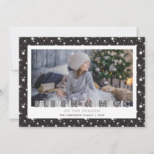 Black Believe In the Magic Stars Photo Holiday Card