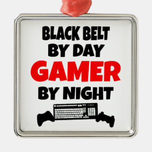 Black Belt by Day Gamer by Night Metal Ornament
