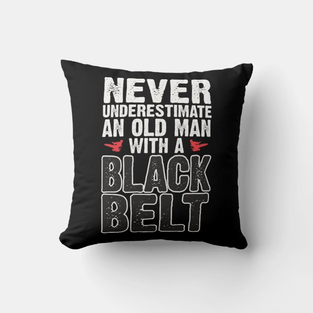 Black Belt Gift Idea - Funny Karate Old Man Throw Pillow (Front)