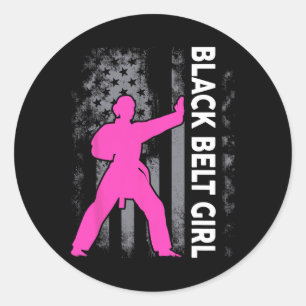 Black Belt Girl Karate Jiu Jitsu Taekwondo Martial Classic Round Sticker
