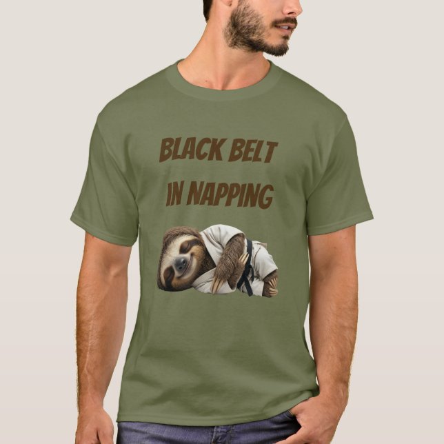 Black Belt In Napping Sloth T-Shirt (Front)