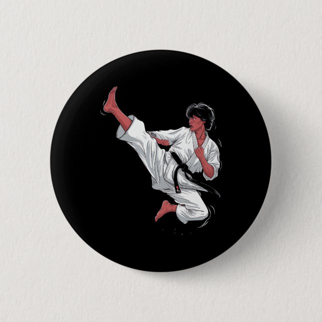 Black Belt Karate Fighter  2 Inch Round Button (Front)
