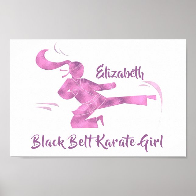 Black Belt Karate Girl Pink Purple Modern Chic Poster (Front)