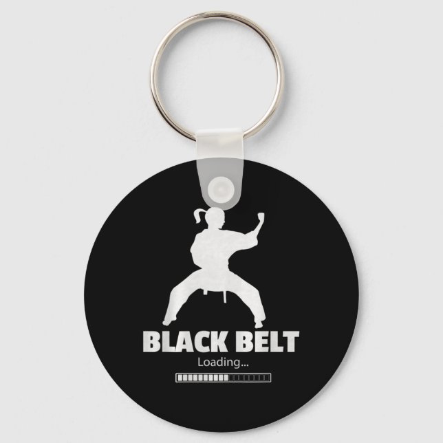 Black Belt Loading Karate Ttee Premium Tri-Blend Keychain (Front)
