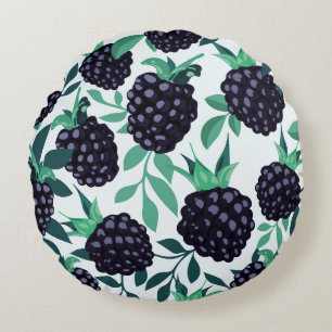 Black Berry Tropical: Fruit Seamless Pattern Round Pillow