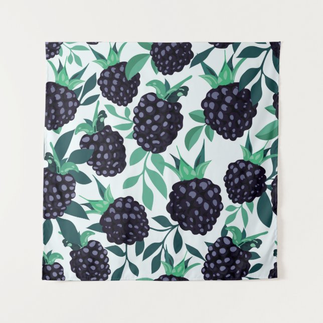 Black Berry Tropical: Fruit Seamless Pattern Tapestry (Front)