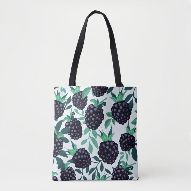 Black Berry Tropical: Fruit Seamless Pattern Tote Bag (Front)