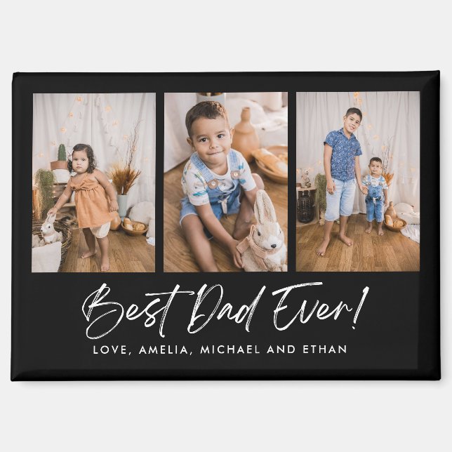 Black Best Dad Ever Three Photo Magnet (Front)