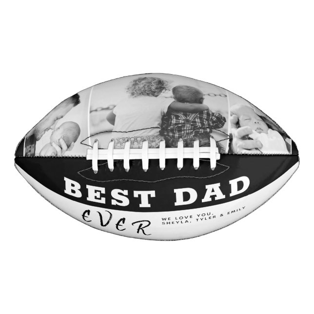 Black Best Dad Father`s Day 3 Photo Collage  Football (Front)