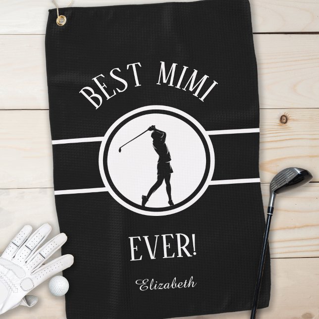 Black Best Grandma Mimi Golfer Sports Monogram  Golf Towel (Creator Uploaded)