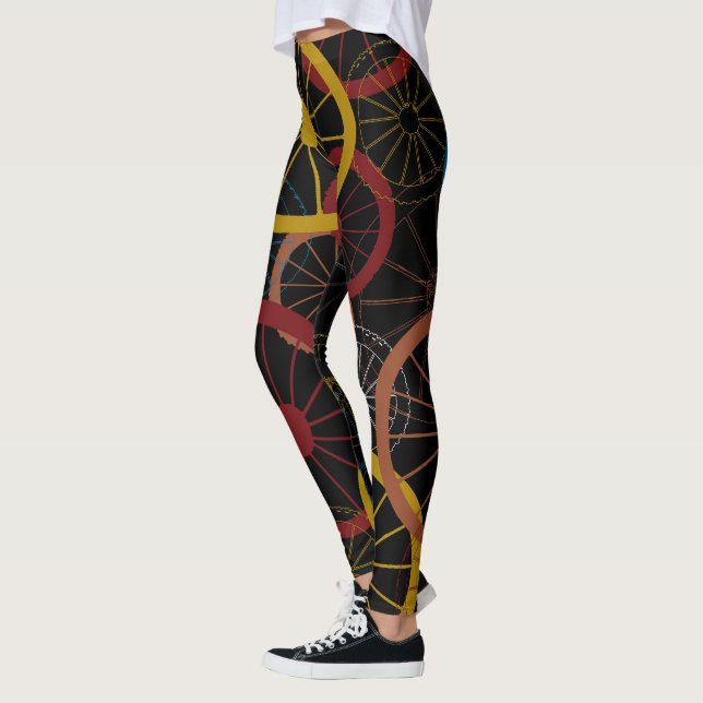Black Bicycle Wheels Leggings (Left)